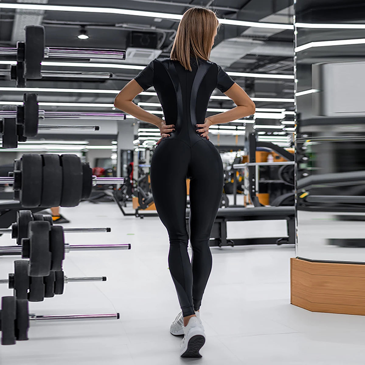 Oshoplive Fashion Female Solid Color Slim Black Sportswear Tight Hip High Waist Zipper Sports Jumpsuit For Women 2022 New - Kimlud