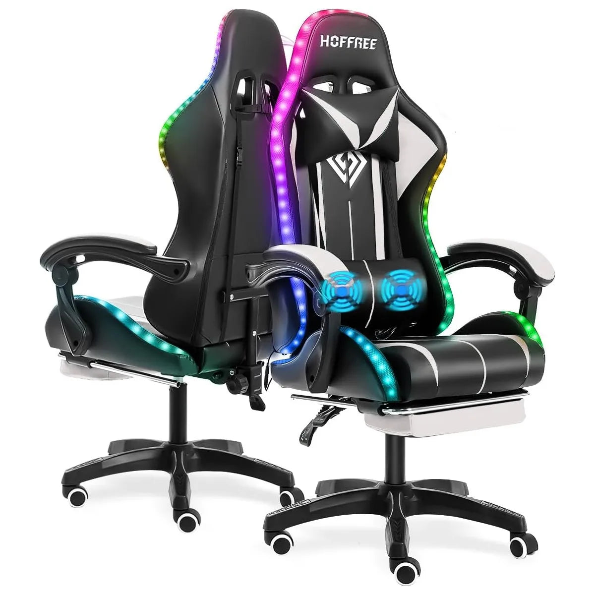 Gaming Chair Massage with LED RGB Lights and Footrest Ergonomic Computer Chair High Back Video Game Chair with Adjustable Lumbar