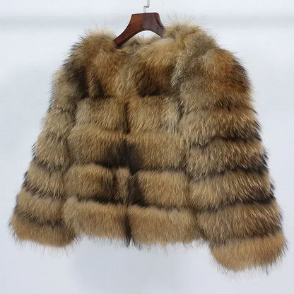 Winter Jacket Women Natural Real Coat Fox Fur Raccoon Outerwear O-neck Thick Warm Luxury Female Plus Size Streetwear