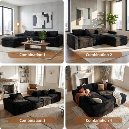 Boneless L-Shaped Modular Couch - 108 Inch Cloud Corduroy Sectional Sofa,Deep Seating Comfort, No Assembly, Ideal, Customized - Kimlud