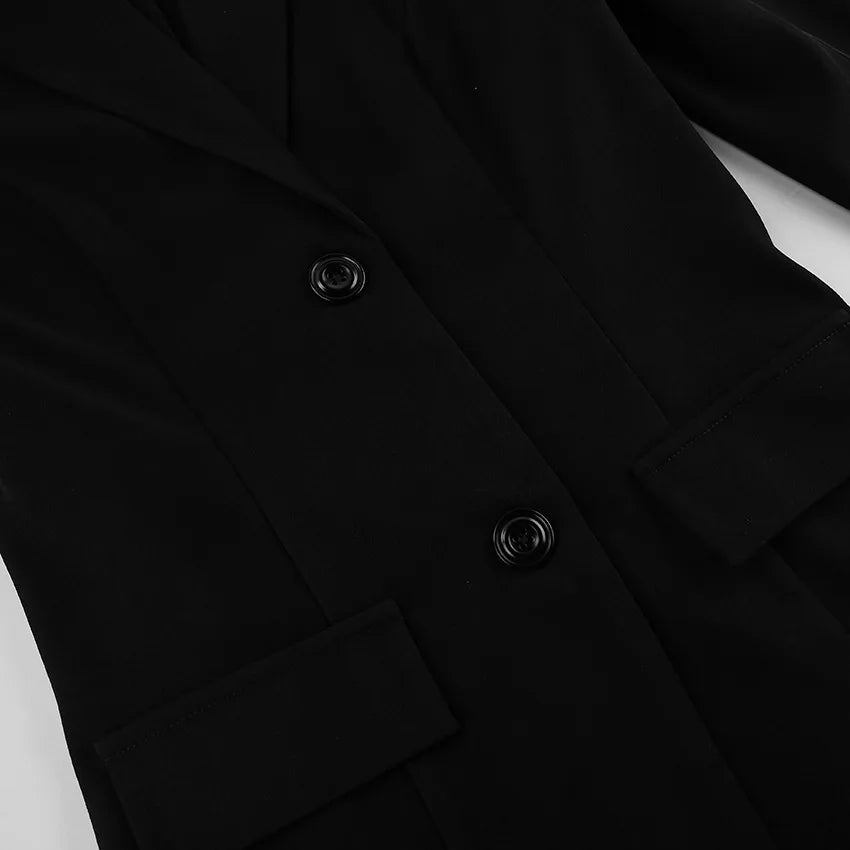 2025 Autumn and Winter New Fashion Black Small Suit Solid Jacket Design Sense Lace Splicing Commuting Long Sleeved Top Coat