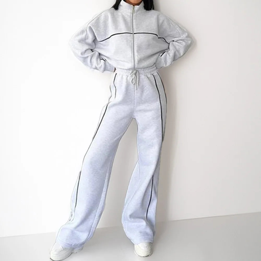 Women Two Piece Sets Tracksuit Outfit Jacket Sweatshirts Pocket Drawstring Long Pants Suit Thick Casual Office Lady Autumn - Kimlud