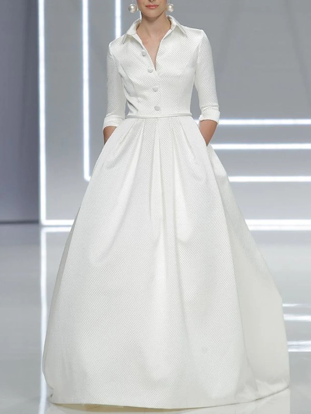 Fashion Elegant Long Dress for Women Solid Color Party Evening Bridesmaid Pockets Turndown Collar Maxi Dress Vestidos de gala - Kimlud