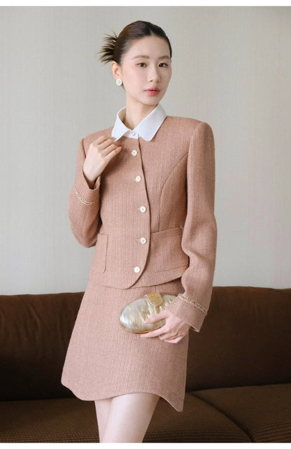 XXNING Luxury Faion Set Women's Autumn Winter ort Coat Skirt Two-Piece Suit Ele Lady Sle  Knot Design