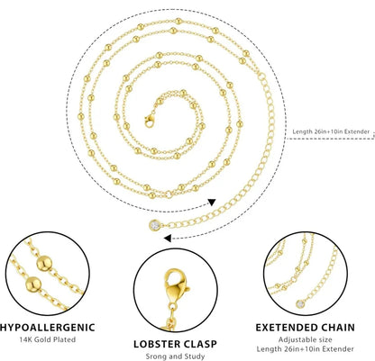 Waist Chain for Women Waterproof, 14K Gold Plated STAINLESS STEEL Layered Belly Chain Sexy Bikini Satellite Beads Body...