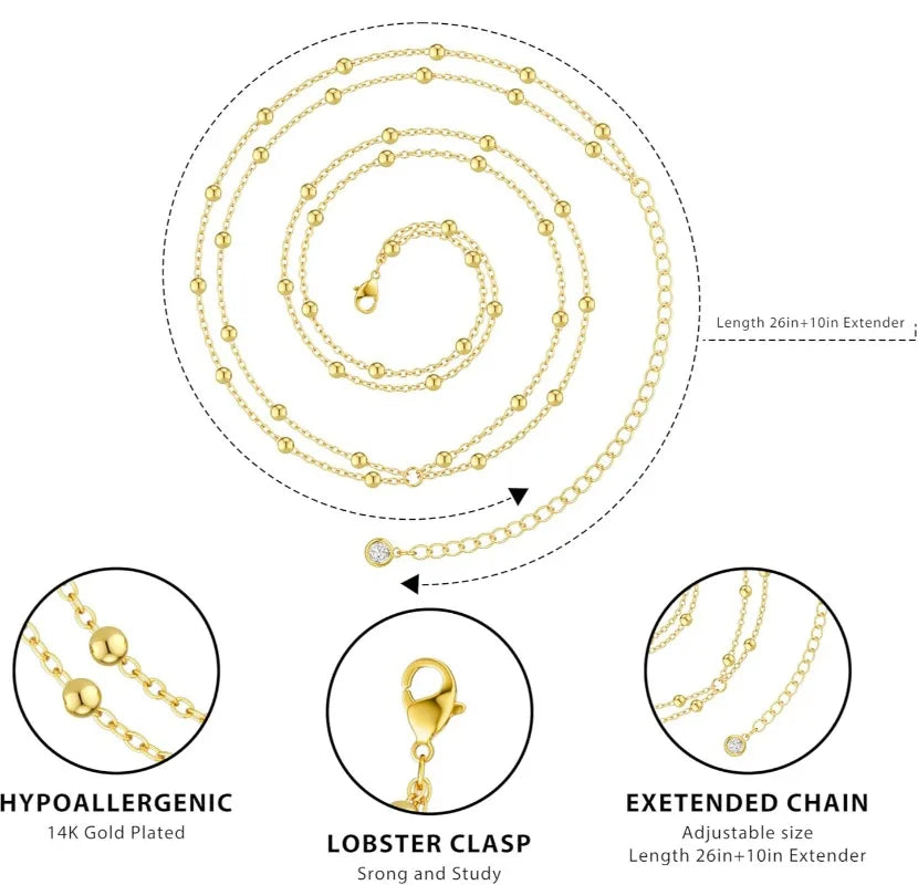 Waist Chain for Women Waterproof, 14K Gold Plated STAINLESS STEEL Layered Belly Chain Sexy Bikini Satellite Beads Body...
