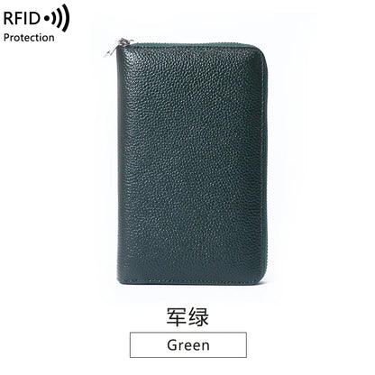 RFID Anti-Theft Cowhide Leather Wallet, Brush Head Layer, Long Passbook Passbook Passbook, Large Capacity Clutch Bag |...