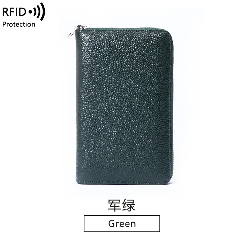 RFID Anti-Theft Cowhide Leather Wallet, Brush Head Layer, Long Passbook Passbook Passbook, Large Capacity Clutch Bag |...