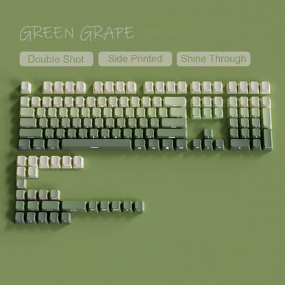 135 Keys Gradient Green Shine Through Keycaps Side Printed PBT Double Shot Keycaps OEM Profile for MX Switches Gaming Keyboards