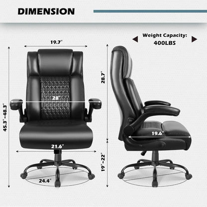 High Back Executive Office Chair for Adult, Big and Tall Leather Home Desk Chairs with Padded Flip-up Arms, Swivel Rolli
