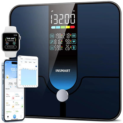 Smart Body Weight Scale with Large Display, Bluetooth Sync for BMI & Heart Rate, 500lbs Capacity | Kimlud Premium Monitor