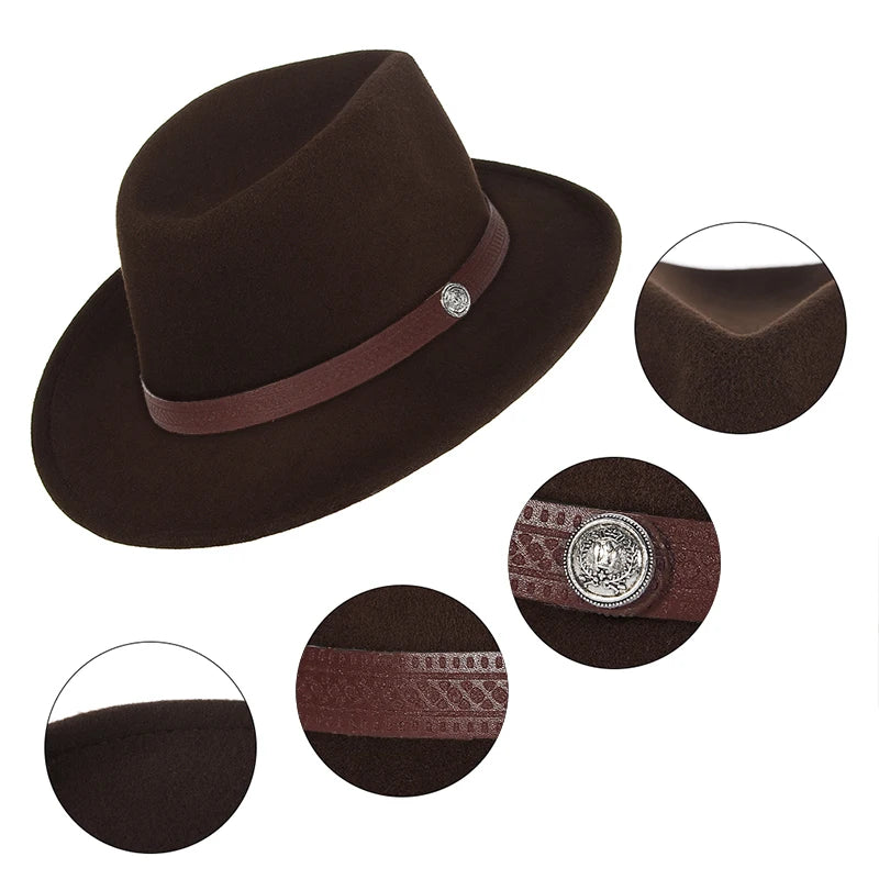 Autumn Winter Western Cowboy Hat for Men Women Wide Brim Fedora Jazz Hats Cowgirl Hat with Belt | Kimlud Outdoor Mid...