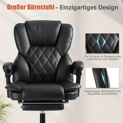 OYAJIA Office Chair, PU Leather Ergonomic Office Chair, 150kg Weight Capacity, Adjustable High-Back Computer Chair, Executive Swivel Chair with Footrest and Lumbar Support, Black/White - Kimlud