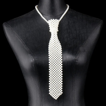 Popular pearl tie fashion trend style boys and girls temperament clothing pure handmade beaded bow tie