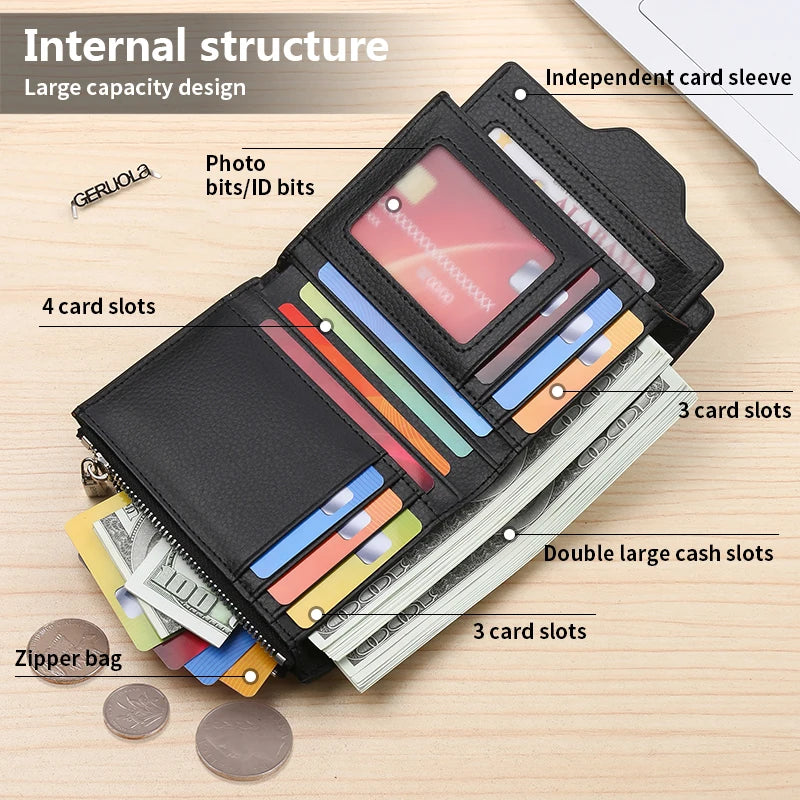 RFID Anti-Theft Brush New Three Fold Multi Fold Genuine Leather Cowhide Wallet Multifunctional anti Tamper Magnetic Card...