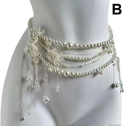 Fashion Y2K Retro Multilayer Pearl Waist Chain Belt For Women - Stylish Body Jewelry Accessories For Party & Casual Wear
