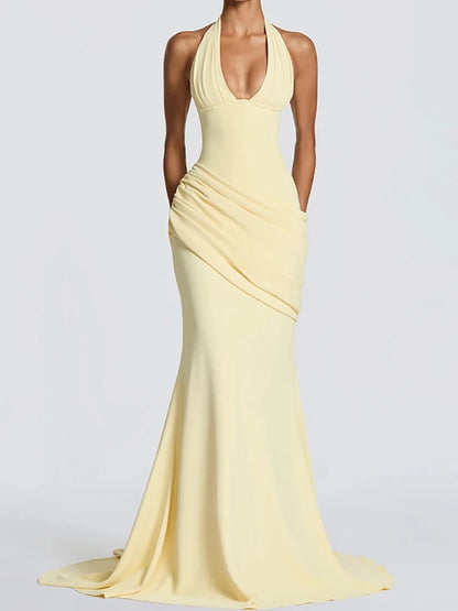 Women's Sleeveless Patchwork Maxi Dress Summer Halter Backless Party Dress Elegant Bandage Style Solid Color Holiday...