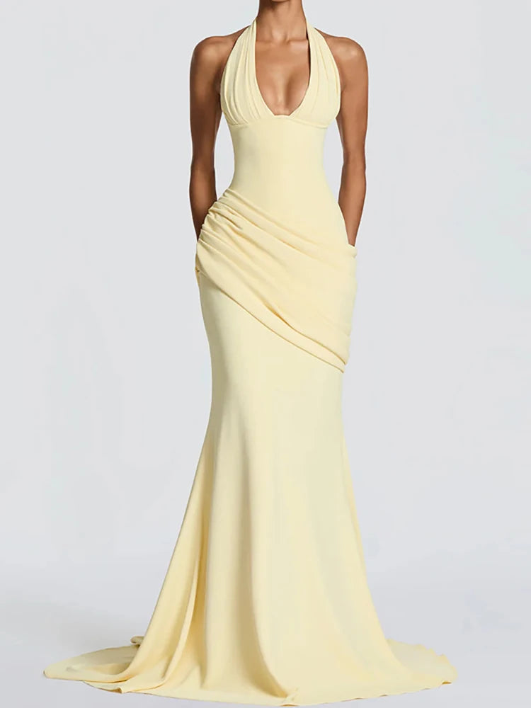 Women's Sleeveless Patchwork Maxi Dress Summer Halter Backless Party Dress Elegant Bandage Style Solid Color Holiday...