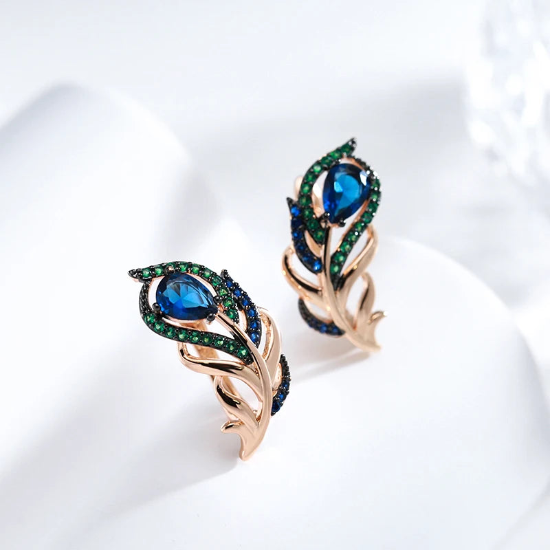 Kinel Hot Blue Natural Zircon Drop Earrings For Women 585 Rose Gold and Black Plating Vintage Crystal Leaf Daily Fine...