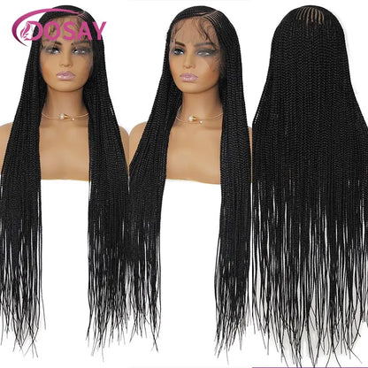 36'' Burgundy Full Lace Braided Wigs Faux Locs for Black Women Synthetic Knotless Cornrow Braid Wig Side Part Wig Box...