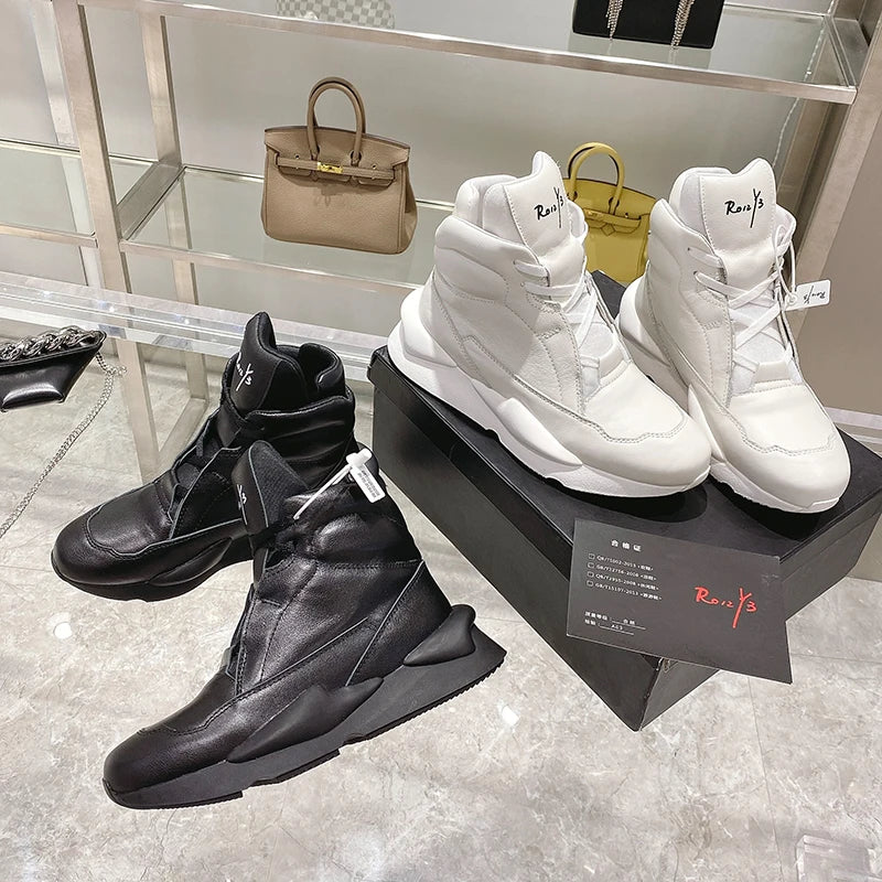 Handcrafted Leather Sneakers Boots Man Calf Leather Unisex Casual Shoes Soft Tennis Shoes Oversized Women's Ankle Boots Couples