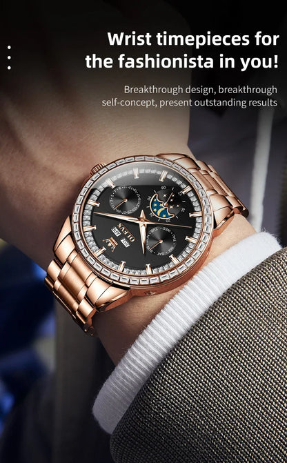OLEVS 6695 NEW Men's Watches Full Multifunctional Dial Blue Leather Strap Calendar Week Moon Phase Waterproof Wristwatch...