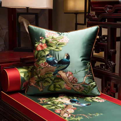 Luxurious Embroidered Silk-like 2 Magpies Square Home Sofa Decorative Pillow Case 3 Colors No Insert 18x18" 1 Piece Pack - Kimlud