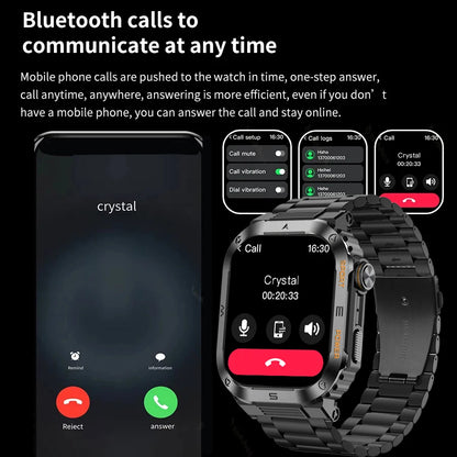 2024 NEW 2.01 Outdoor Military Smart Watch Men Bluetooth Call Smartwatch For Android IOS IP68 Waterproof Sports Fitness Watches