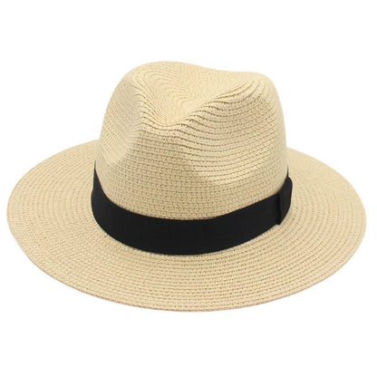 Spring and Summer Hot Selling Panama Straw Hat Square Black Ribbon Korean Style Hat for Men and Women Jazz Hat Panamahat