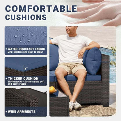7-Piece Outdoor Patio Furniture Set, Rattan Wicker Sectional with Manual Weaving and Tea Table | Kimlud Outdoor Luxury Table