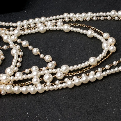 Multi-layer Simulated Pearls Chain Long Necklace Elegant Earrings Trendy Statement Choker Necklace for Women Fashion...