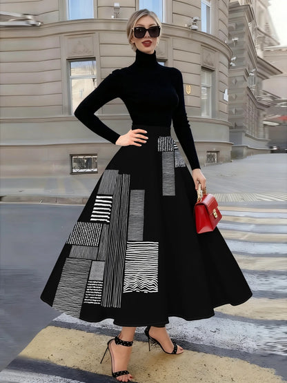 Printed Design suitable for all four seasons Geometric Stripes And Lines Pattern vacation style elegant style women's half skirt