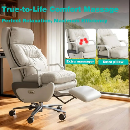 Executive Dual Motor Reclining Chair with Footrest, Massage & Pillow Support, Ergonomic PU Leather Desk Chair for Big...
