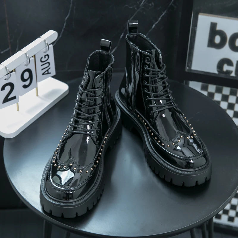Autumn Men Platform Boots Casual Genuine Leather Shoes Personalized Design Motorcycle Boots Thick Sole Sneakers Party...