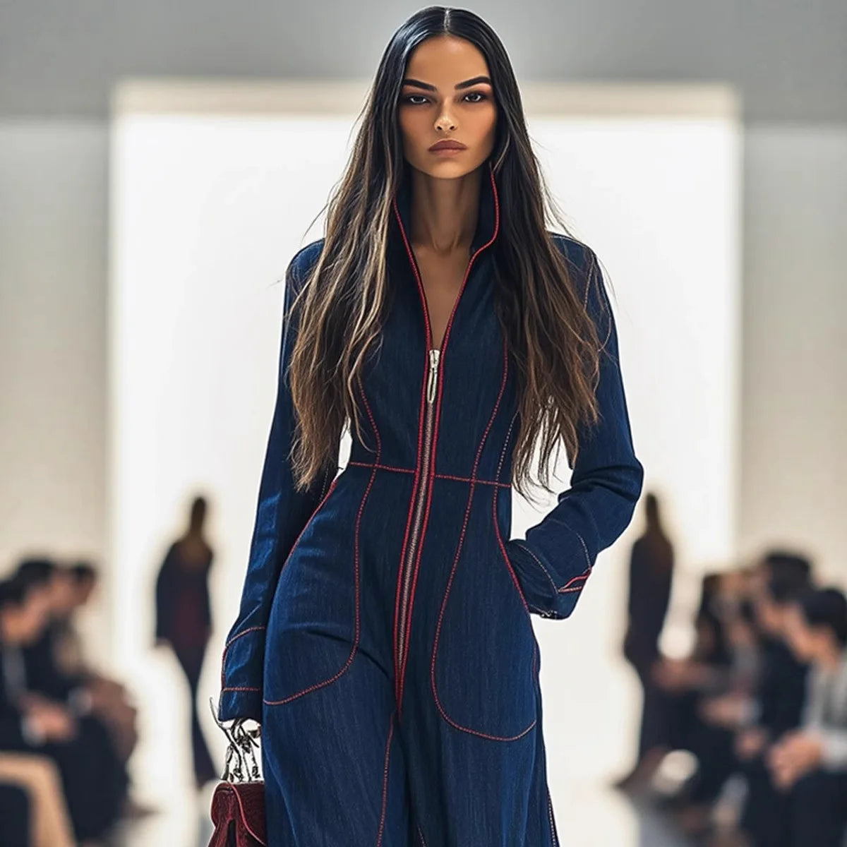 Slim Fit Stand Collar Long Sleeve Casual Cargo Jumpsuit 2025 New Style Europ-American High-Grade Waist-Cinched Wide-Leg...