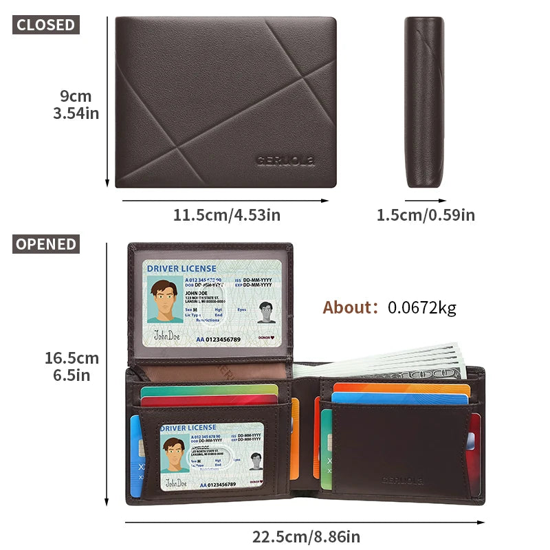 GERUOLA Men’s Short Genuine Leather Wallet with RFID Protection, Minimalist Geometric Stitching Leather Wallet