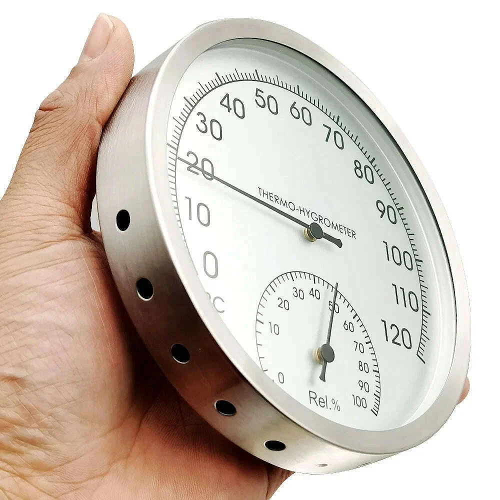 127mm Thermometer термометр Hygrometer Wall Hung Stainless Steel Indoor Outdoor Sauna Room Temperature Humidity Tester Monitor