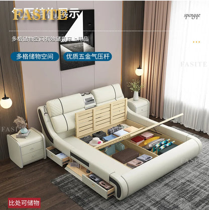 Modern Simple Massage Bed Luxury Water Proof Design Bedframe Double Bed Smart White Nordic Furniture | Kimlud Luxury Bed