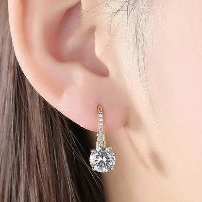 CAOSHI Versatile Luxury Women's Pierced Earrings Bright Cubic Zirconia Gold Color Daily Wear Exquisite Accessories Party Jewelry - Kimlud