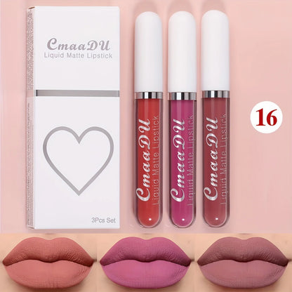 3 Pcs Matte Lipstick Lip Gloss Sets Long-Lasting Non-Fading Waterproof Non-stick Cup Exquisite Gift Everyday Holiday Universal