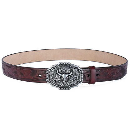 Western Belt Men Genuine Leather Belts for Men Women Cowboy Cowgirl Big Letters Buckle Gold Male Belts Long Black Brown Quality