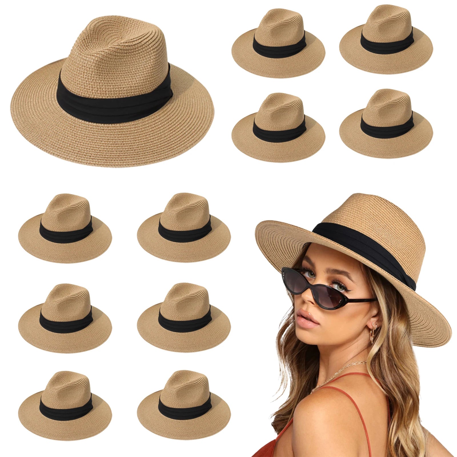 6-48PCS Straw Hat for Wedding 1920s Party Sombrero Straw Fedora Hats Panama Sun Summer Hat Beach Wedding Favors Men Women Trilby