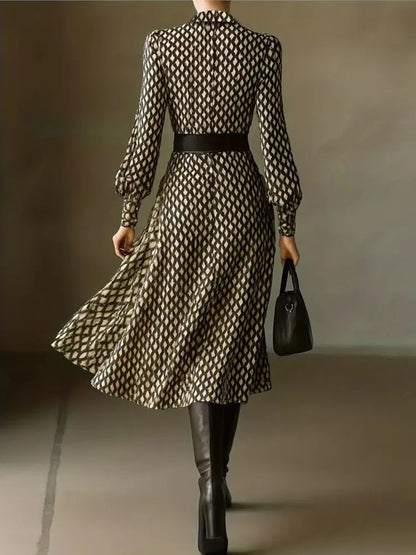Lantern Long Sleeve Dress New Style Lapel Print Women's Long Sleeved Elegant Lapel Collar Dress Casual And Comfortable...