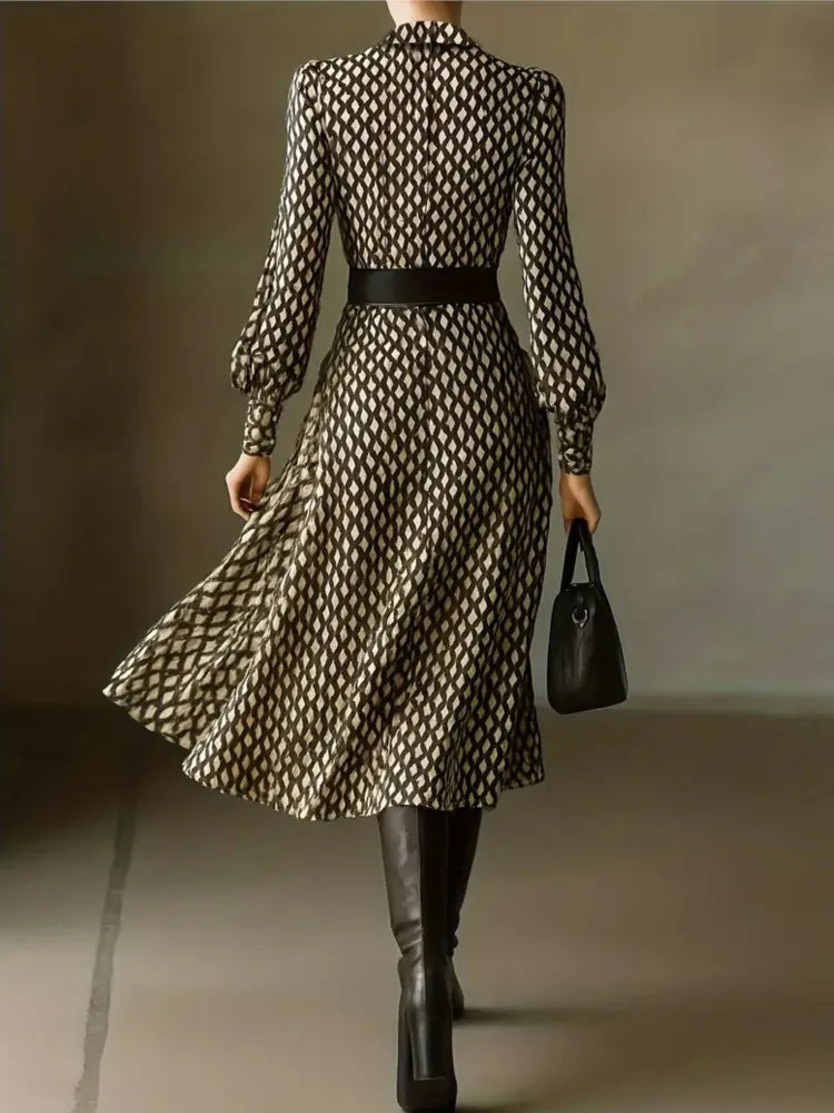 Lantern Long Sleeve Dress New Style Lapel Print Women's Long Sleeved Elegant Lapel Collar Dress Casual And Comfortable...