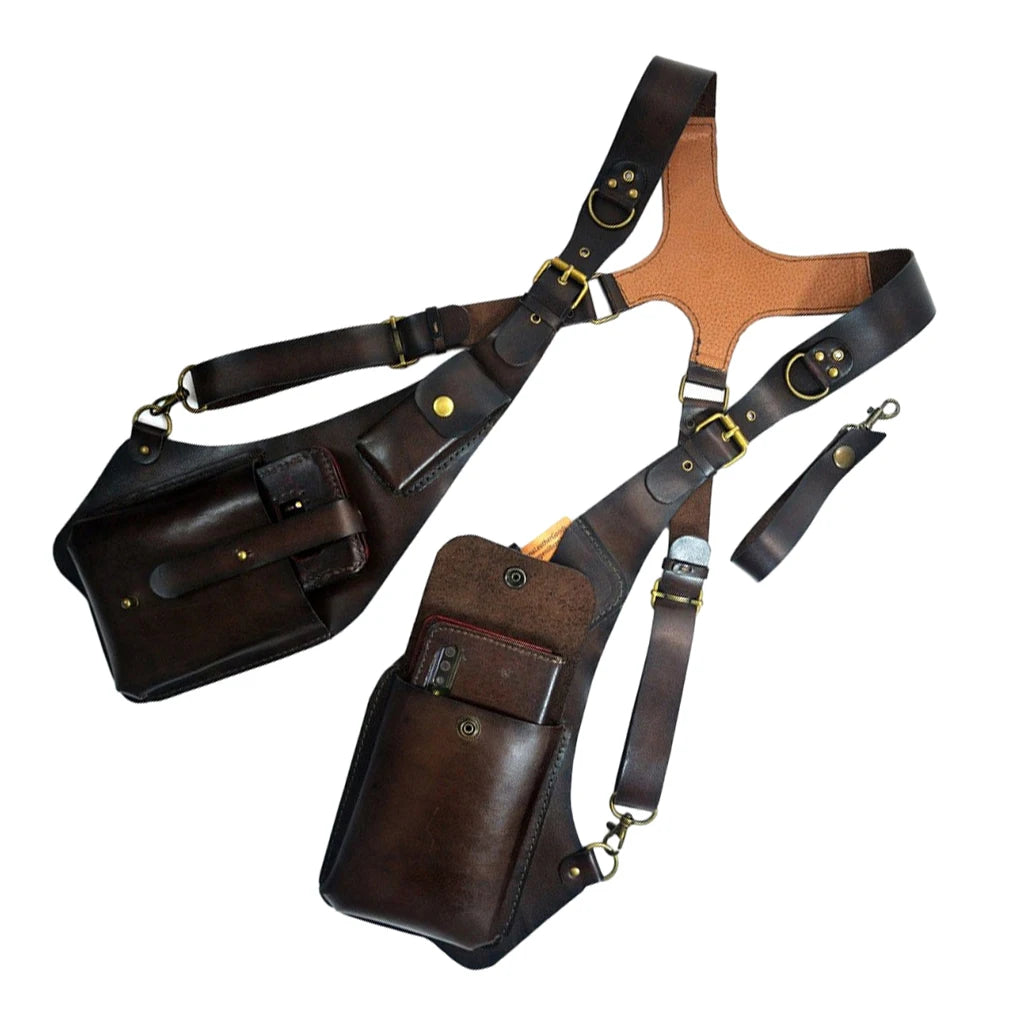 Retro Anti-Theft Leather Double Shoulder Armpit Bag Outdoor Fashion Adjustable Wallet Phone Case For Men Shoulder...