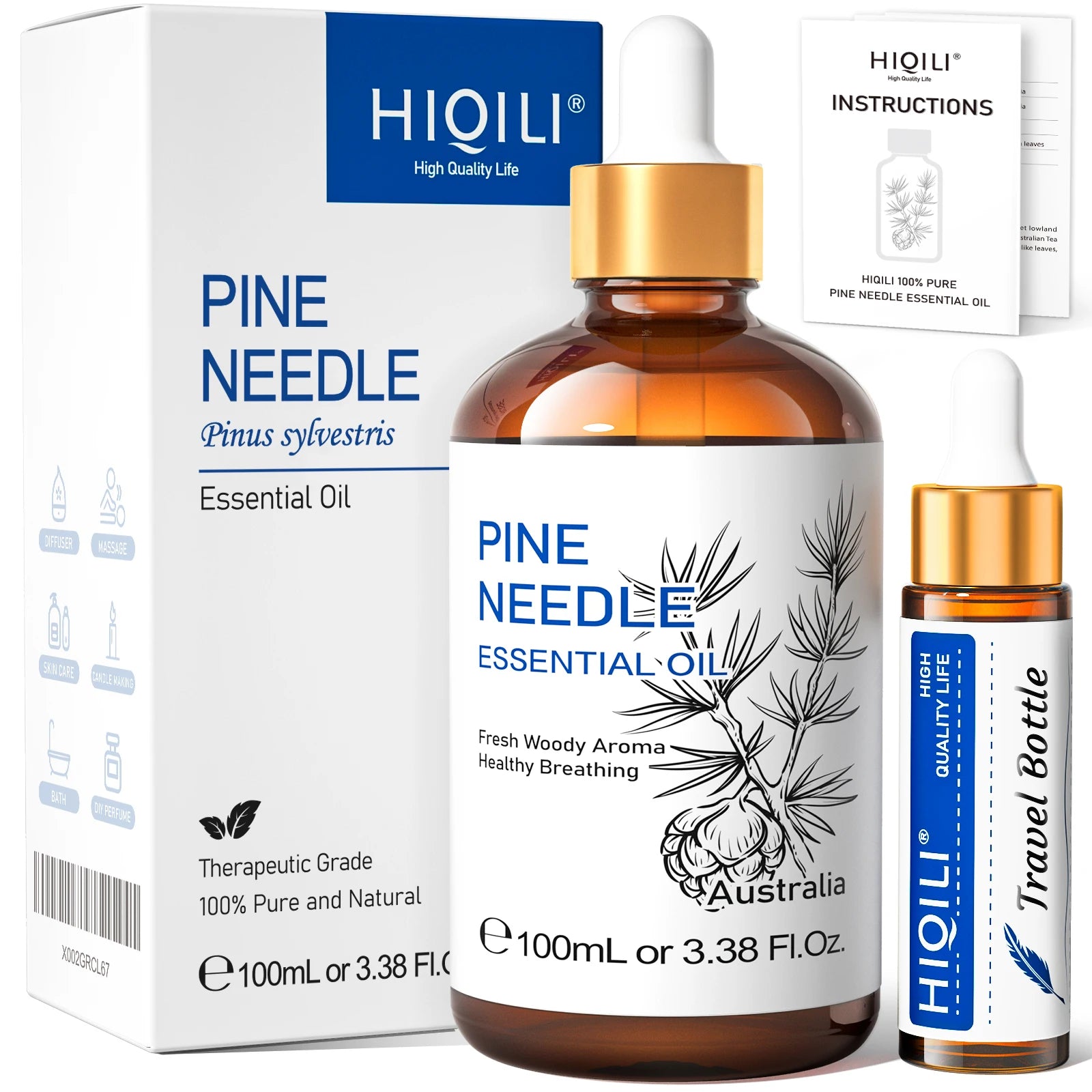 HIQILI 100ML Pure Sandalwood Essential Oil Lavender Jasmine Eucalyptus Peppermint Ylang Ylang Frankincense (Choose Scent)