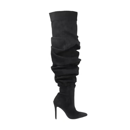 Fashion wrinkle pointed toe women over knee boots sexy thin heel zipper long boots