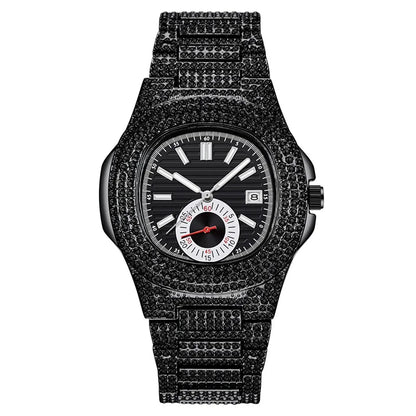 New Hip Hop Watches For Men Reloj Hombre Fashion Alloy Band Diamond Calendar Gifts Quartz Wristwatches Relogios Masculino 2024