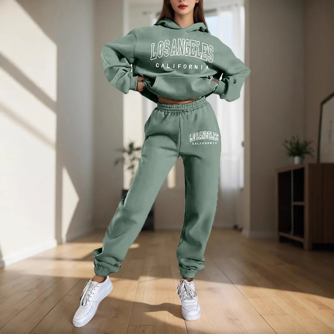 Women's Hoodies Two Pieces Sets Fashion Letter Print Pullover Sweatpants 2Pieces Set Sweatshirts Trousers Suit For Women Hooded