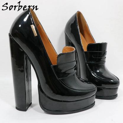 Sorbern Black Women Pumps 18Cm Block High Heel Platform Round Toe Unisex Shoes Style Ol Party Heels Custom High Arch...